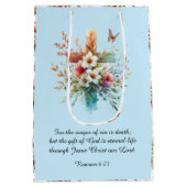 Blauwe Waterverf Kruisbloemen Christelijk Pasen Medium Cadeauzakje (Achterkant)