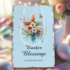 Blauwe Waterverf Kruisbloemen Christelijk Pasen Medium Cadeauzakje