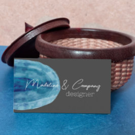 blauwe waterverf kunst met grijze minimalistische  visitekaartje