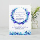 Blauwe waterverf kunst splat bruiloft uitnodiginge kaart (Staand voorkant)