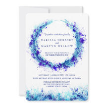 Blauwe waterverf kunst splat bruiloft uitnodiginge