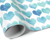 Blauwe Waterverf Kunst voor harthart Gezondheidscl Cadeaupapier (Rol Hoek)