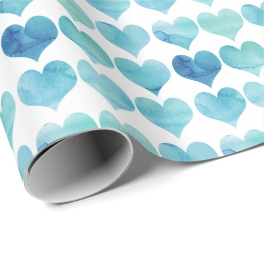 Blauwe Waterverf Kunst voor harthart Gezondheidscl Cadeaupapier (Rol Hoek)