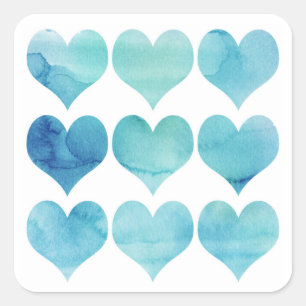 Blauwe Waterverf Kunst voor harthart Gezondheidscl Vierkante Sticker