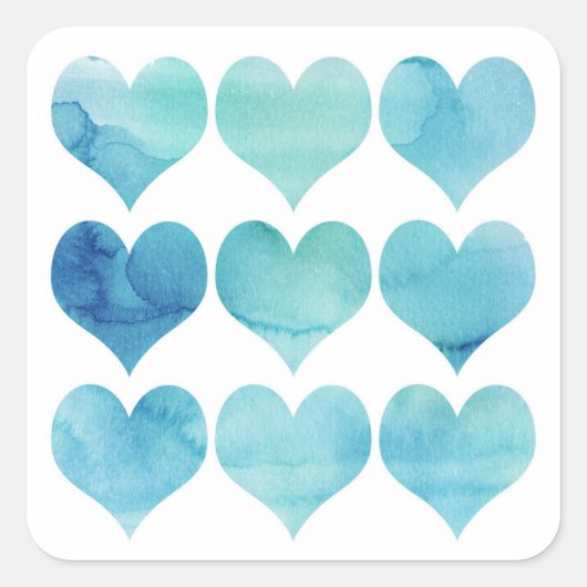 Blauwe Waterverf Kunst voor harthart Gezondheidscl Vierkante Sticker (Voorkant)