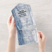 Blauwe waterverf Kustoceaan Strand bruiloft All In One Uitnodiging (Afscheurbaar)