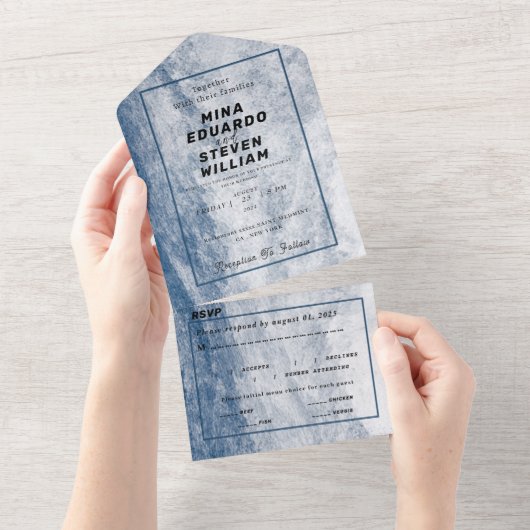 Blauwe waterverf Kustoceaan Strand bruiloft All In One Uitnodiging (Afscheurbaar)