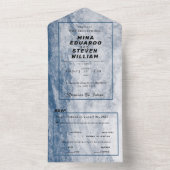 Blauwe waterverf Kustoceaan Strand bruiloft All In One Uitnodiging (Binnen)