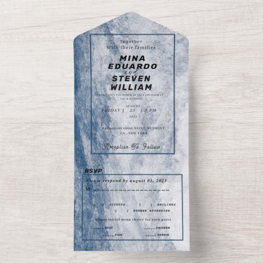 Blauwe waterverf Kustoceaan Strand bruiloft All In One Uitnodiging (Binnen)