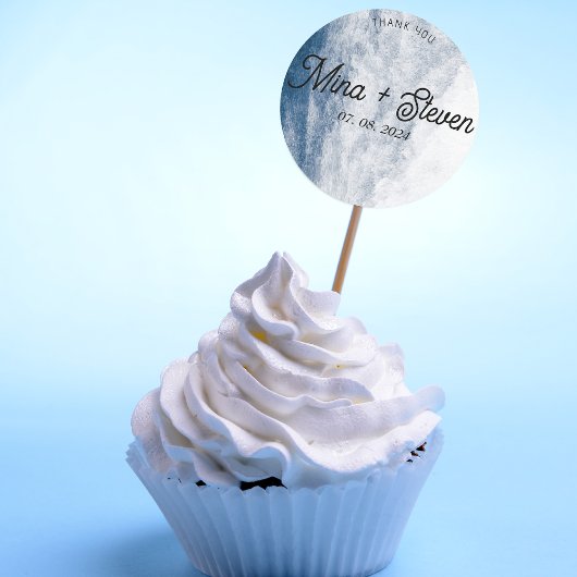 Blauwe waterverf Kustoceaan Strand Bruiloft Ronde Sticker