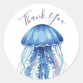Blauwe Waterverf kwal Dank u Ronde Sticker