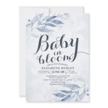 Blauwe Waterverf laat Baby shower Baby in Bloom