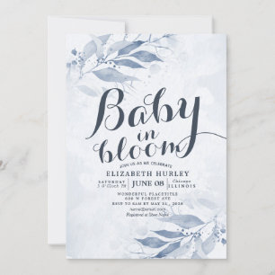 Blauwe Waterverf laat Baby shower Baby in Bloom Kaart