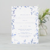 Blauwe Waterverf laat Baby toegewezen en slaafs ac Folie Uitnodiging (Staand Voorkant)