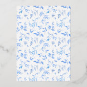 Blauwe Waterverf laat Baby toegewezen en slaafs ac Folie Uitnodiging (Achterkant)