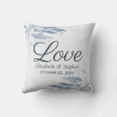 Blauwe Waterverf laat bloemen botanische bruiloft Kussen (Achterkant)