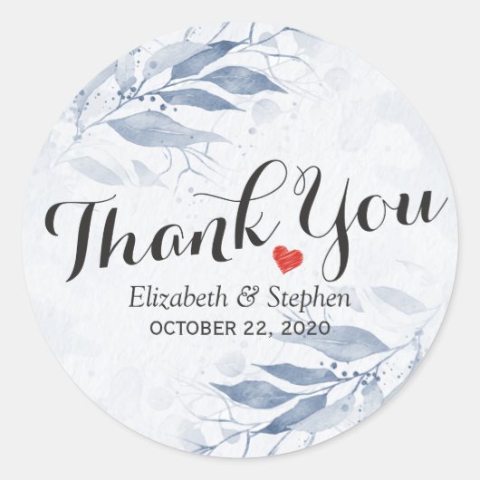 Blauwe Waterverf laat botanische bruiloft achter D Ronde Sticker (Voorkant)