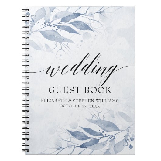 Blauwe Waterverf laat botanische bruiloft uit Notitieboek (Voorkant)