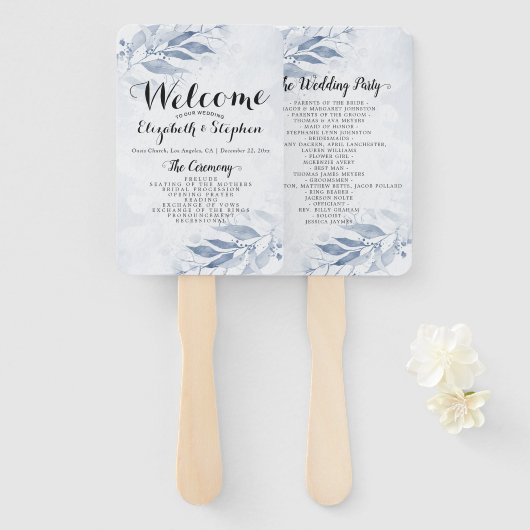 Blauwe Waterverf laat botanische weddenschappen ac Handwaaier (Voorkant en achterkant)