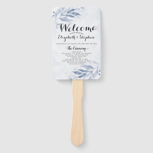 Blauwe Waterverf laat botanische weddenschappen ac Handwaaier (Voorkant)