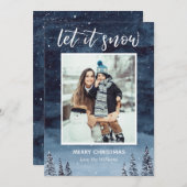 Blauwe Waterverf Laat het sneeuwkerstmis Feestdagenkaart (Voorkant / Achterkant)
