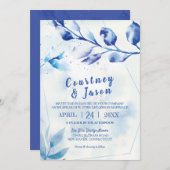 Blauwe Waterverf laat rustieke bruiloft Kaart (Voorkant / Achterkant)