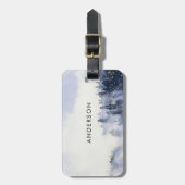 BLAUWE WATERVERF LANDSCAPE TREE FOLIAGE MONOGRAM BAGAGELABEL (Voorkant verticaal)