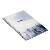 BLAUWE WATERVERF LANDSCAPE TREE FOLIAGE MONOGRAM NOTITIEBOEK (Rechterzijde)