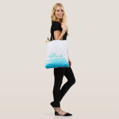 Blauwe waterverf langs de oceaan tote bag (Op model)