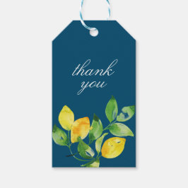 Blauwe Waterverf Lemon Couple Names Bedankt Cadeaulabel