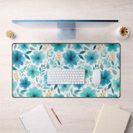 Blauwe Waterverf Lentebloemen Elegante Bloemen Bureaumat