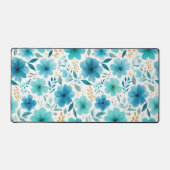 Blauwe Waterverf Lentebloemen Elegante Bloemen Bureaumat (Voorkant)