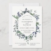 Blauwe Waterverf Lijst | Bruiloft Kaart (Voorkant)