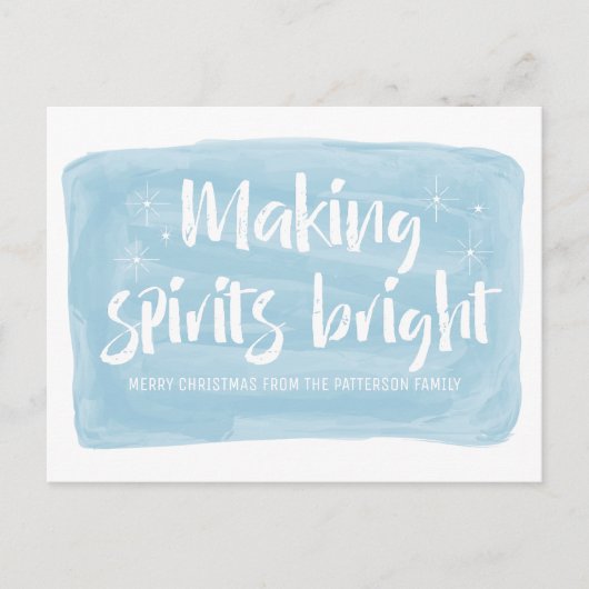 Blauwe Waterverf maakt spirits helder holiday Feestdagenkaart (Voorkant)