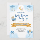 Blauwe Waterverf Maan en sterren Baby shower Kaart (Voorkant)