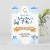 Blauwe Waterverf Maan en sterren Baby shower Kaart (Staand voorkant)