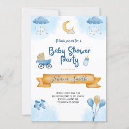 Blauwe Waterverf Maan en sterren Baby shower Kaart
