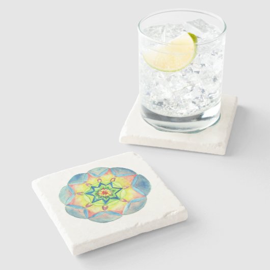 Blauwe Waterverf Mandala Marmeren Steen Onderzette Stenen Onderzetter (Zijkant)