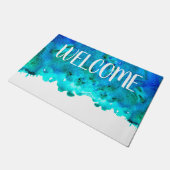 Blauwe waterverf marmer abstract deurmat (Schuin)