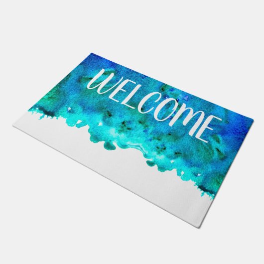 Blauwe waterverf marmer abstract deurmat (Schuin)