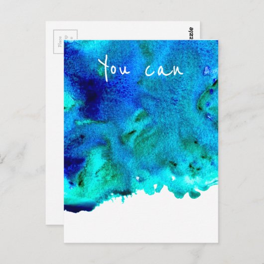 Blauwe waterverf marmer abstract U kunt citeren Briefkaart (Voorkant / Achterkant)