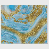 Blauwe Waterverf marmer en goudolie Cadeaupapier (Vlak)