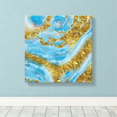 Blauwe Waterverf marmer en goudolie Canvas Afdruk (Insitu (Houten vloer))