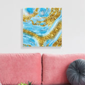 Blauwe Waterverf marmer en goudolie Canvas Afdruk (Insitu (Woonkamer))