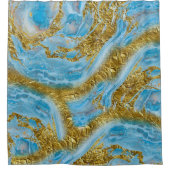 Blauwe Waterverf marmer en goudolie Douchegordijn (Voorkant)