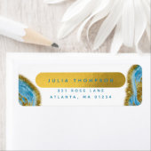 Blauwe Waterverf marmer en goudolie Etiket (Insitu)