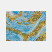 Blauwe Waterverf marmer en goudolie Fleece Deken (Voorkant (Horizontaal))