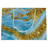 Blauwe Waterverf marmer en goudolie Groot Cadeauzakje (Voorkant)