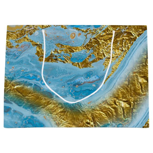 Blauwe Waterverf marmer en goudolie Groot Cadeauzakje (Voorkant)