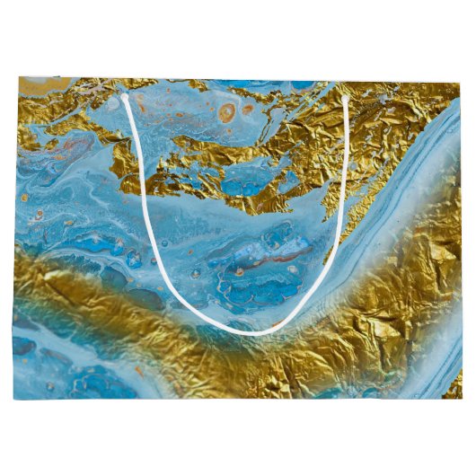 Blauwe Waterverf marmer en goudolie Groot Cadeauzakje (Achterkant)